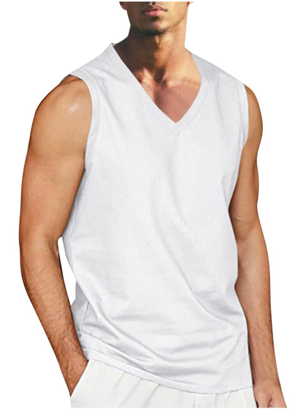 3 pack Men's V-Neck Sleeveless Tank Top - White